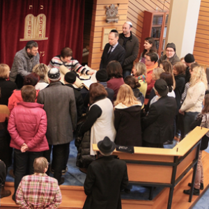 Mitarbeiterinnen und Mitarbeiter des Freiburger Caritasverbandes in der Synagoge